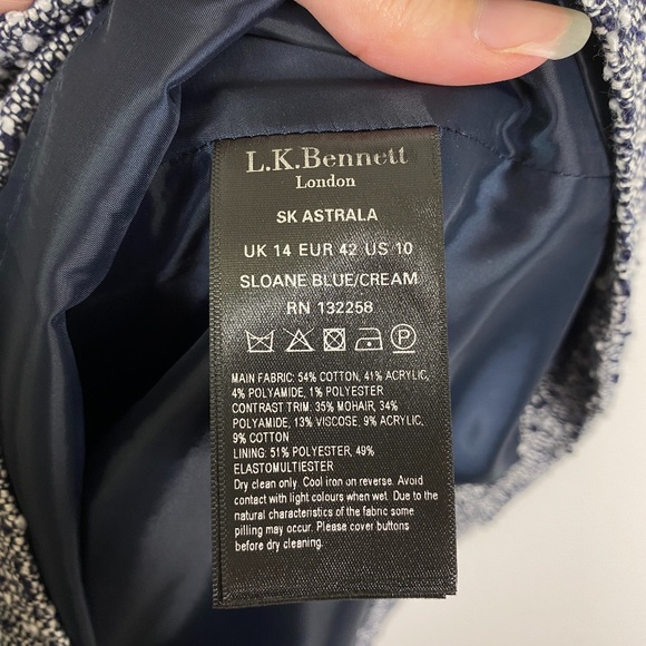 L.K. Bennett Astrala Navy Tweed Skirt Sz. 10 Classic Preppy - Picture 8 of 9